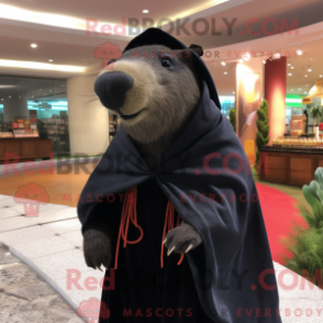 Fantasia de mascote de capivara preta com macacão e xales - Mascotes da Capivara - REBROKO_353348 - RedBrokoly.com