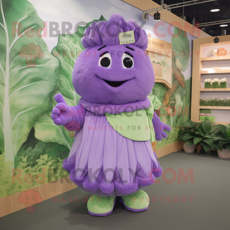 Lavender Cabbage mascot costume character dressed with a Cardigan and Anklets Lavender Cabbage mascot costume character dressed with a Cardigan and Anklets