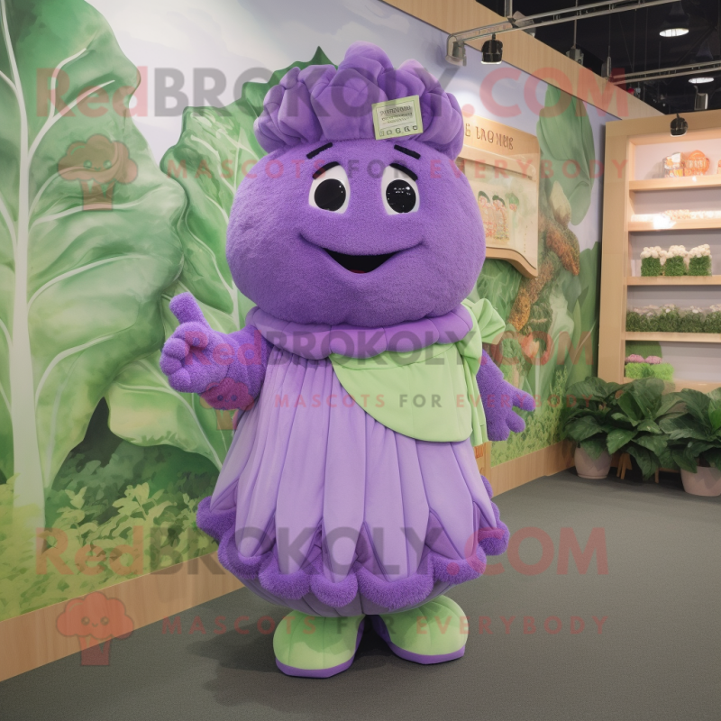 Lavender Cabbage mascot costume character dressed with a Cardigan and Anklets