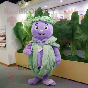 Lavender Cabbage mascot costume character dressed with a Cardigan and Anklets