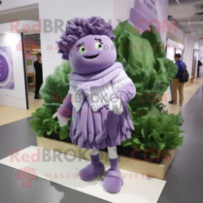 Lavender Cabbage mascot costume character dressed with a Cardigan and Anklets