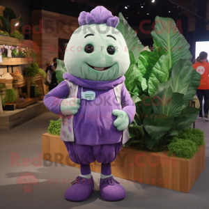 Lavender Cabbage mascot costume character dressed with a Cardigan and Anklets