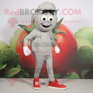 Gray Tomato mascot costume character dressed with a Chinos and Shoe laces