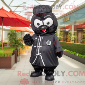 Fantasia de mascote de dim sum preto com corta-vento e abotoaduras - Mascotes dim sum - REBROKO_353460 - RedBrokoly.com