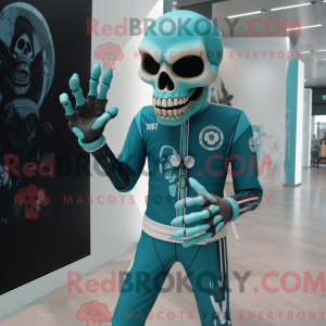 Cyan Skull maskot kostume...