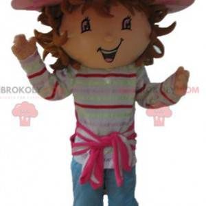 Charlotte Maskottchen mit Erdbeer-Zeichentrickfigur -