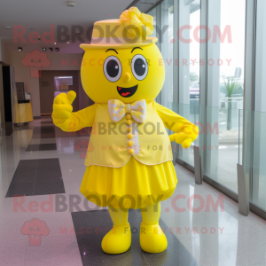 Yellow Candy mascot costume character dressed with a Dress Pants and Headbands