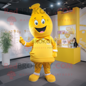 Yellow Candy mascot costume character dressed with a Dress Pants and Headbands