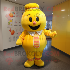 Yellow Candy mascot costume character dressed with a Dress Pants and Headbands