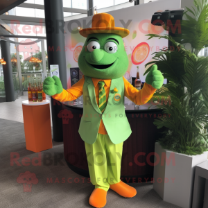 Lime Green Orange mascot costume character dressed with a Cocktail Dress and Pocket squares