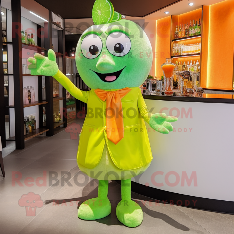 Lime Green Orange mascot costume character dressed with a Cocktail Dress and Pocket squares