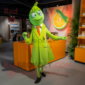 Lime Green Orange mascot costume character dressed with a Cocktail Dress and Pocket squares