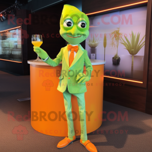 Lime Green Orange mascot costume character dressed with a Cocktail Dress and Pocket squares