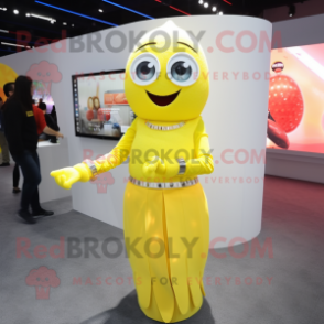 Lemon Yellow Bracelet mascot costume character dressed with a Mini Skirt and Gloves