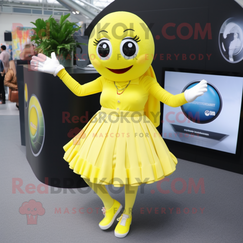 Lemon Yellow Bracelet mascot costume character dressed with a Mini Skirt and Gloves Lemon Yellow Bracelet mascot costume character dressed with a Mini Skirt and Gloves