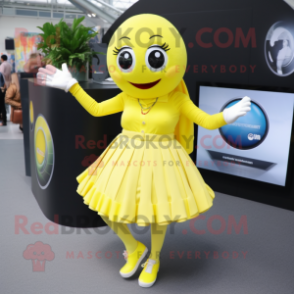 Lemon Yellow Bracelet mascot costume character dressed with a Mini Skirt and Gloves