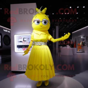 Lemon Yellow Bracelet mascot costume character dressed with a Mini Skirt and Gloves