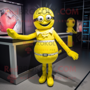 Lemon Yellow Bracelet mascot costume character dressed with a Mini Skirt and Gloves