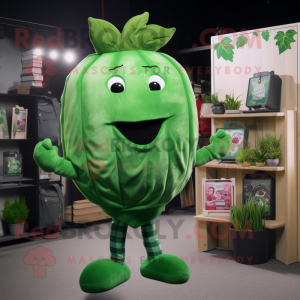 Green Beet mascot costume character dressed with a Flannel Shirt and Brooches