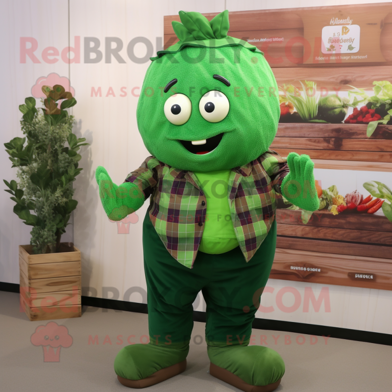 Green Beet mascot costume character dressed with a Flannel Shirt and Brooches Green Beet mascot costume character dressed with a Flannel Shirt and Brooches