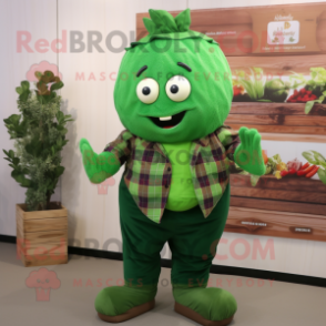 Green Beet mascot costume character dressed with a Flannel Shirt and Brooches