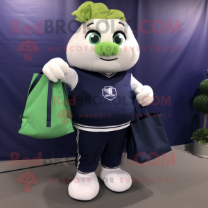 Navy Cauliflower mascot costume character dressed with a Turtleneck and Tote bags