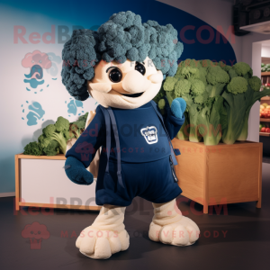 Navy Cauliflower mascot costume character dressed with a Turtleneck and Tote bags