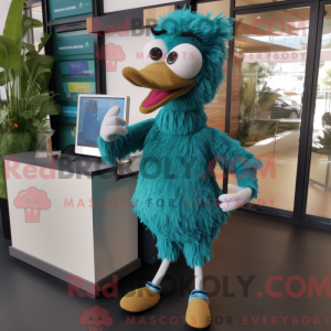 Teal Ostrich mascot costume...