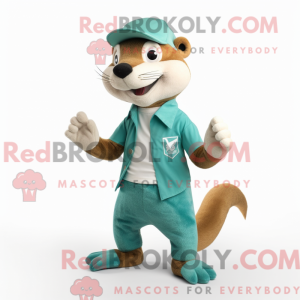 Teal Weasel mascot costume...