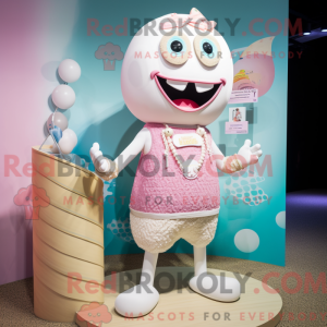 Kremrosa maskotdraktfigur...