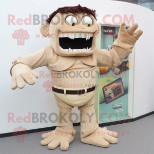 Tan Frankenstein'S Monster mascot costume character dressed with a Cardigan and Clutch bags