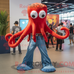 Red Octopus maskot kostyme...