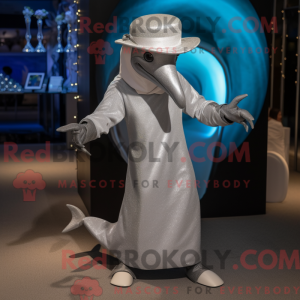 Sølv delfin maskot kostume...
