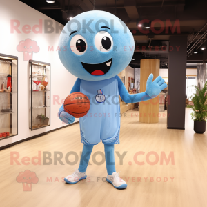 Sky Blue Basketball Ball mascot costume character dressed with a Skinny Jeans and Clutch bags