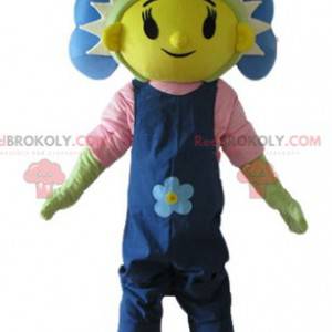 Mascotte de fleur géante bleue jaune et verte - Redbrokoly.com