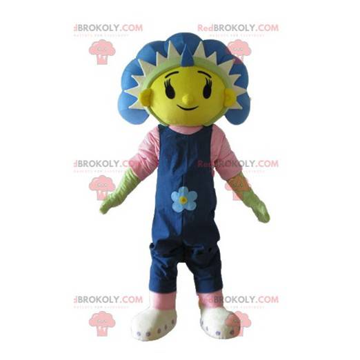 Mascotte gigante blu fiore giallo e verde - Redbrokoly.com