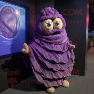 Purple Oyster mascot costume character dressed with a Jacket and Shawl pins