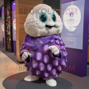 Purple Oyster mascot costume character dressed with a Jacket and Shawl pins