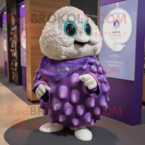 Purple Oyster mascot costume character dressed with a Jacket and Shawl pins