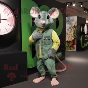Green Rat mascot costume character dressed with a Bootcut Jeans and Digital watches