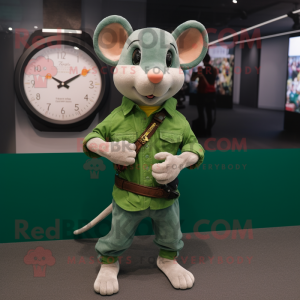 Green Rat mascot costume character dressed with a Bootcut Jeans and Digital watches