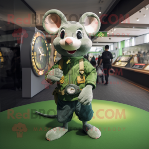 Green Rat mascot costume character dressed with a Bootcut Jeans and Digital watches