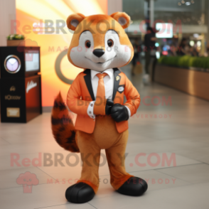 Peach Mongoose mascot costume character dressed with a Suit Jacket and Smartwatches