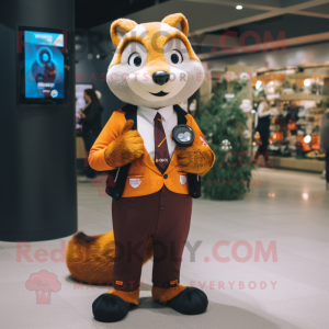 Peach Mongoose mascot costume character dressed with a Suit Jacket and Smartwatches