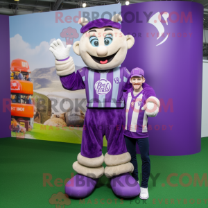 Purple Stilt Walker mascot...