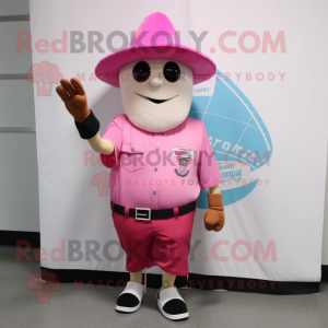 Pink Ice Cream mascot costume character dressed with a Board Shorts and Hat pins