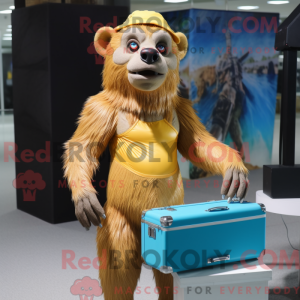 Gold Baboon mascot costume...