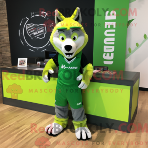 Lime Green Say Wolf mascot...