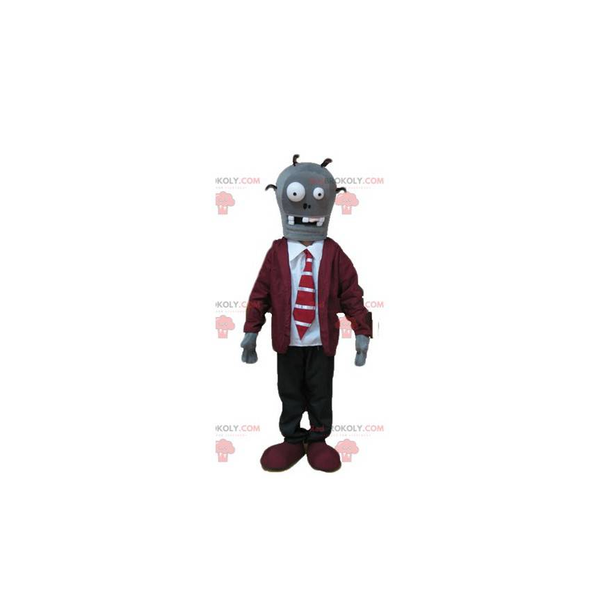 Mascotte de squelette de mort vivant en costume cravate -