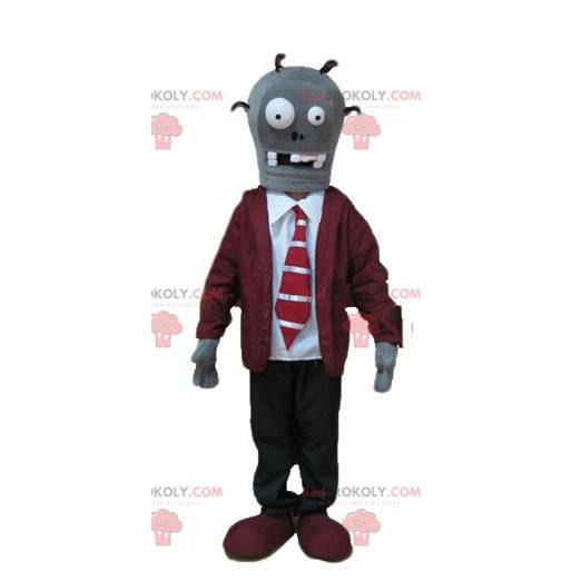 Mascotte de squelette de mort vivant en costume cravate -